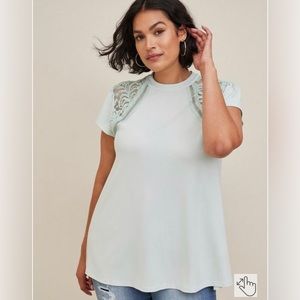 NEW Torrid Studio Crepe Jersey Mock Neck Lace Inset Top